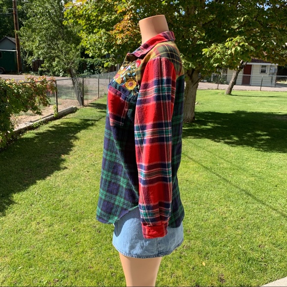 Vintage Plaid Flannel Patchwork Top Cottagecore Retro Rustic Hippie Boho Blair - Picture 4 of 12